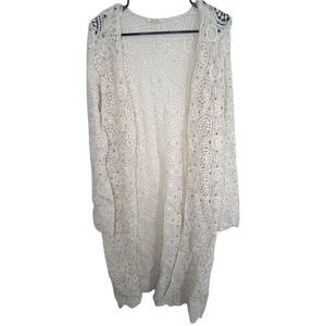 Miss Me Cream Boho Crochet Lace Long Sleeve Duster Cardigan